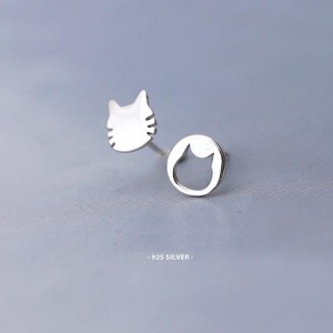 925純銀不對襯喵星人耳環-DoubleBear