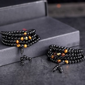 黑曜石六字箴言情侶手鍊-DoubleBear