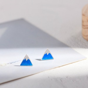 三角形藍色富士山純銀耳環-DoubleBear