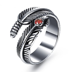 血鑽石羽毛開口戒指-DoubleBear