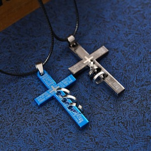 聖經十字架戒圈鈦鋼項鍊-DoubleBear