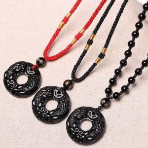 黑曜石貔貅平安扣項鍊-DoubleBear