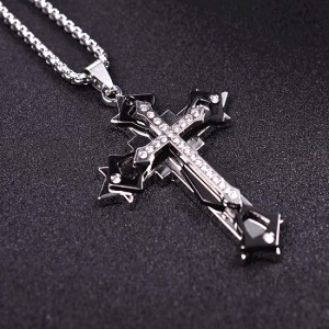 鑲鑽三層十字架項鍊-DoubleBear