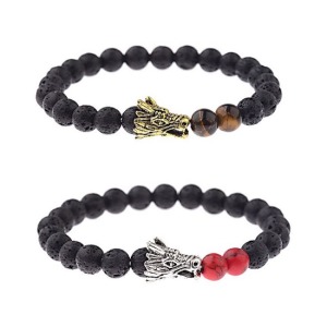 天然火山石虎眼紅松龍咬珠手鍊-DoubleBear