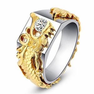 龍紋分色鍍18k黃金色戒指-DoubleBear