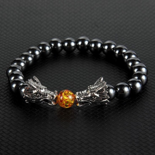 黑曜石雙龍奪珠運勢手鍊-DoubleBear