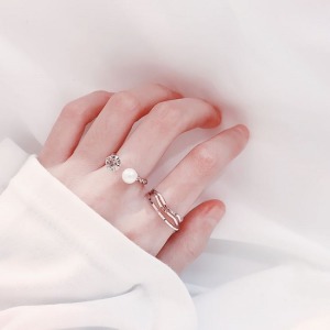 韓國三角幾何珍珠四件組戒指-DoubleBear