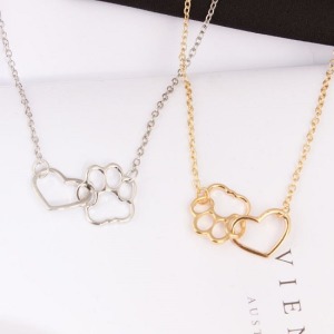賣萌動物貓爪愛心鏤空項鍊-DoubleBear