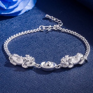 鍍銀元寶吉祥貔貅手鍊-DoubleBear