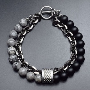 朋克風鈦鋼磨砂石手鍊-DoubleBear