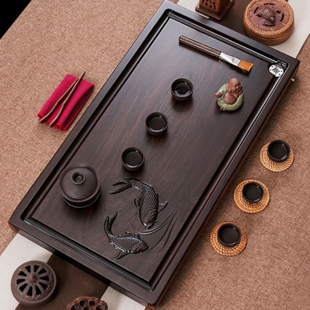 如魚得水黑檀木茶盤_80*40-DoubleBear