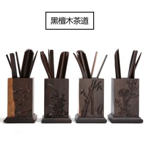 黑檀木梅蘭竹菊雕刻六君子-DoubleBear