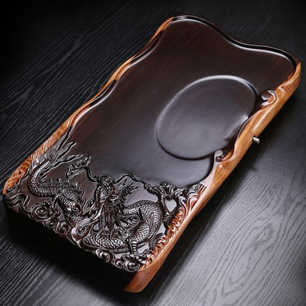 黑檀木祥龍盛世平雕茶盤_70*35-DoubleBear