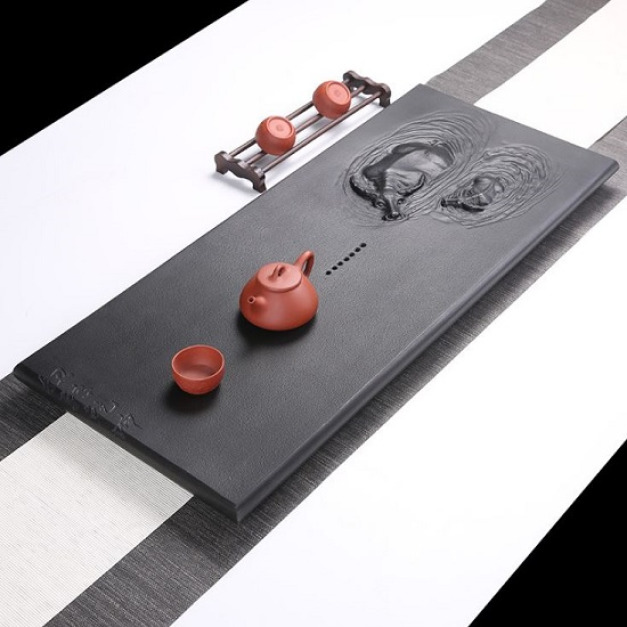 扭轉乾坤烏金石天然雕刻茶盤_80*35-DoubleBear