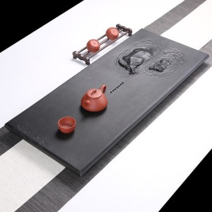 扭轉乾坤烏金石天然雕刻茶盤_80*35-DoubleBear