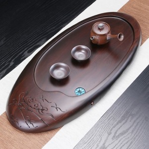 匠人之心祥雲黑檀木茶盤_70*33-DoubleBear