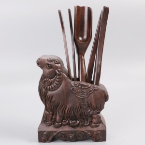 本命生肖羊黑檀木茶道六君子-DoubleBear