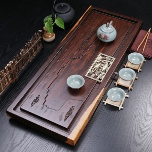 行雲流水真功夫精工黑檀木茶盤_77*30-DoubleBear
