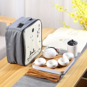 一壺四杯裝定白瓷便攜旅行茶具-DoubleBear