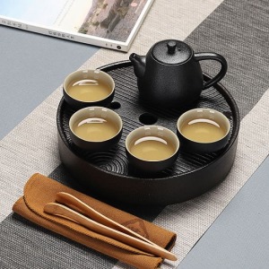 日式一壺四杯黑陶泡茶戶外旅行組-DoubleBear