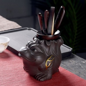 紫砂金蟾黑檀木茶道六君子-DoubleBear