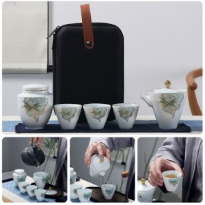 描金竹韻白瓷手繪一壺三杯旅行組-DoubleBear