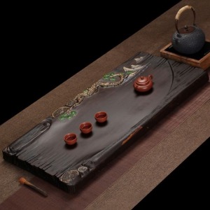 枯木逢春手繪黑檀木茶盤_70*30-DoubleBear