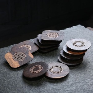 黑檀木合金同心窗花茶托杯墊-DoubleBear