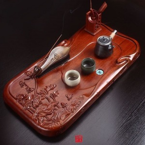 出淤泥而不染荷花平雕花梨木茶盤_72*36-DoubleBear