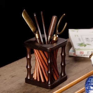 黑檀木梨花籃茶道六君子-DoubleBear