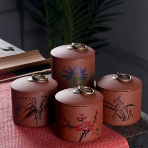 紫砂梅蘭竹菊迷你密封茶葉罐-DoubleBear