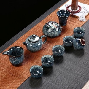 整套天目釉建盞窯變功夫茶具-DoubleBear