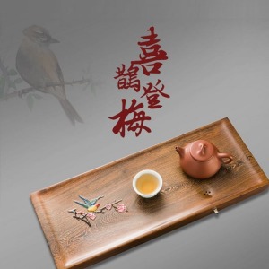 喜鵲登梅彩繪雞翅木茶盤_50*19.7-DoubleBear