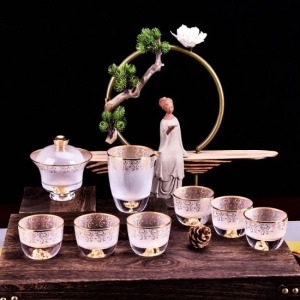 金箔雲霧無鉛人工吹製水晶茶具-DoubleBear