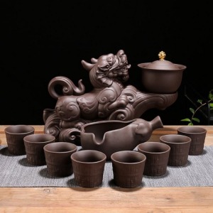 招財貔貅石磨懶人自動紫砂陶瓷茶具-DoubleBear
