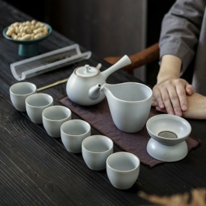 日式側把壺自然茶粗陶茶具-DoubleBear