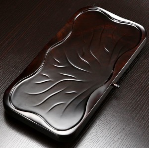 黑檀木清新小荷葉實木茶盤_44*22-DoubleBear