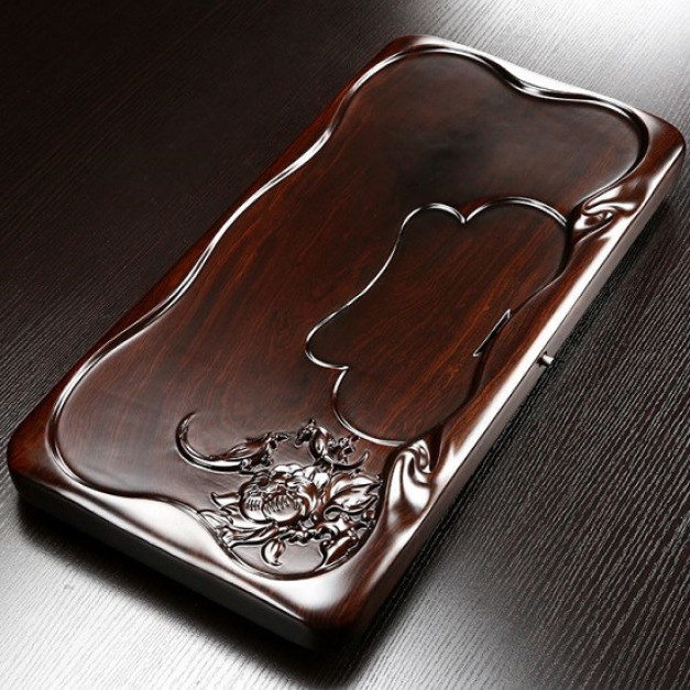 黑檀木喜上眉梢茶盤_62*30-DoubleBear