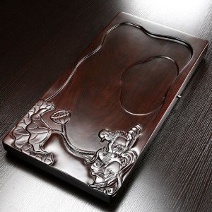 黑檀木鴛鴦戲水荷池茶盤_70*35-DoubleBear