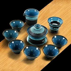 天目釉跳刀工十頭茶具-DoubleBear