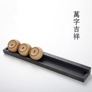 萬字吉祥烏金石茶杯架-DoubleBear