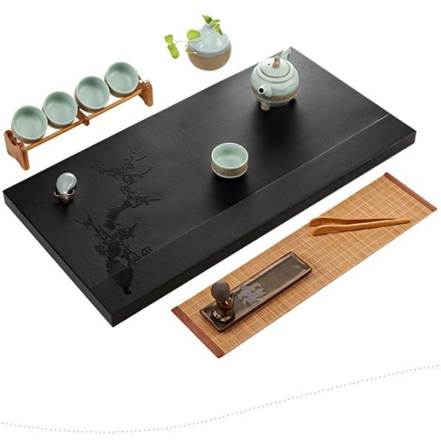 詩情畫意咏梅烏金石茶盤_70*35-DoubleBear