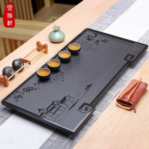 倒角憶江南烏金石茶盤_60*30-DoubleBear