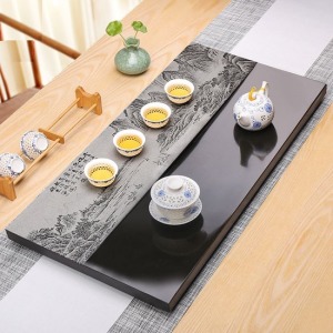 古代半面山水畫烏金石茶盤_60*30-DoubleBear