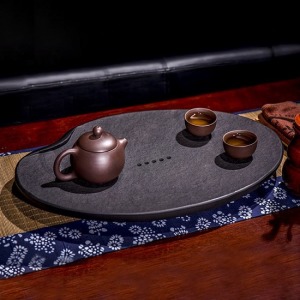 一葉扁舟圓形烏金石茶盤_45*30-DoubleBear