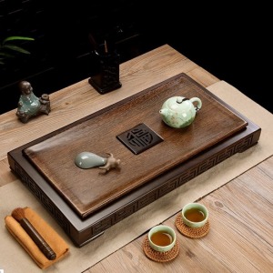 福滿天下黑檀木MIX雞翅木茶盤_56*30-DoubleBear