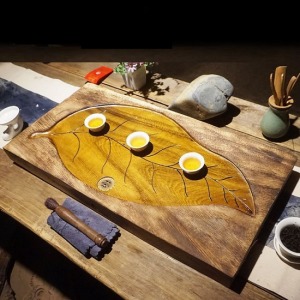 一葉知秋無拼接胡桃木茶盤_66*33-DoubleBear