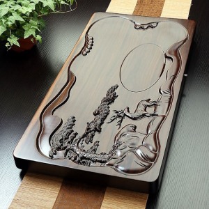 黑檀木松鹿加厚茶盤_68*35-DoubleBear