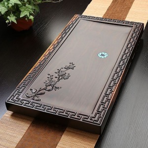 黑檀木喜上眉梢加厚茶盤_58*30-DoubleBear