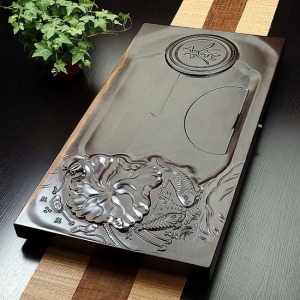 清塘荷韵黑檀木加厚茶盤_82*42-DoubleBear